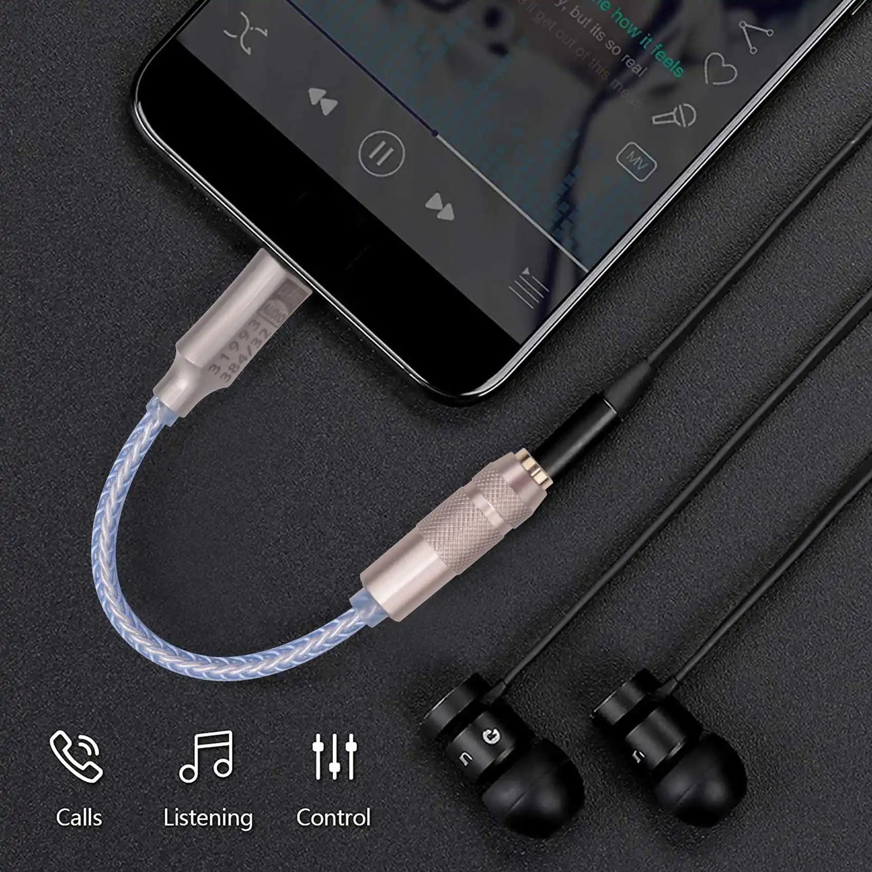 CX31993 USB tipo C DAC cuffia Amp blu con uscita 3.5mm SNR128DB PCM 32B/384KHz per chiamata telefonica Android Windows10