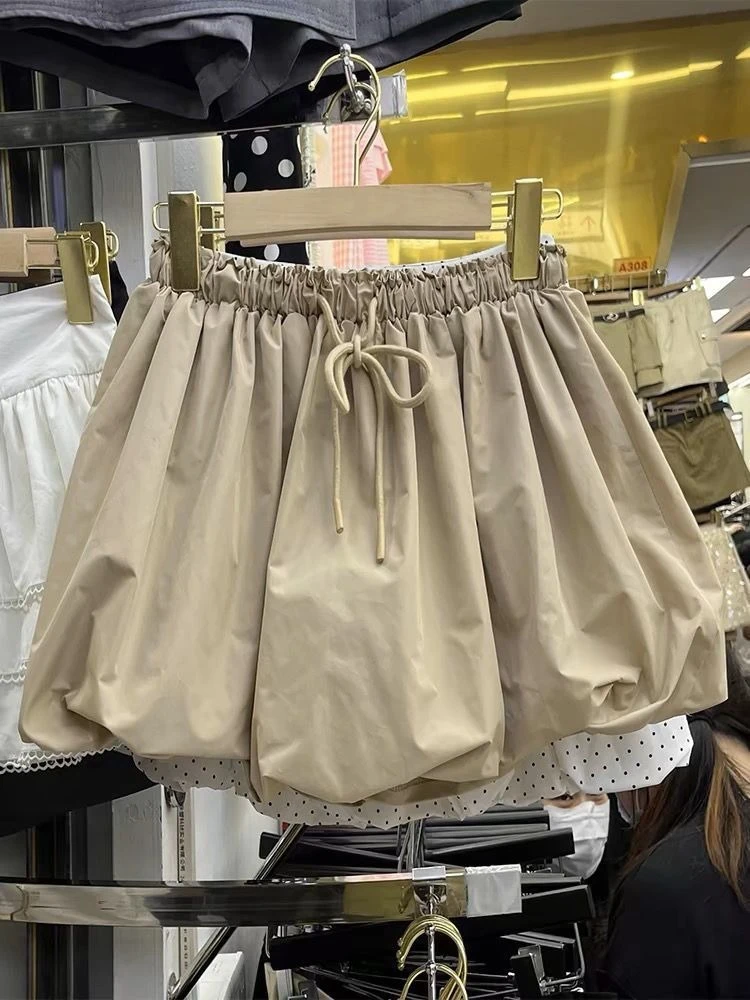 Vintage Sweet Short Skirt Women Khaki Harajuku Japanese Style Mini Skirts Casual High Waist Black Lace-up Ruffle Skirts