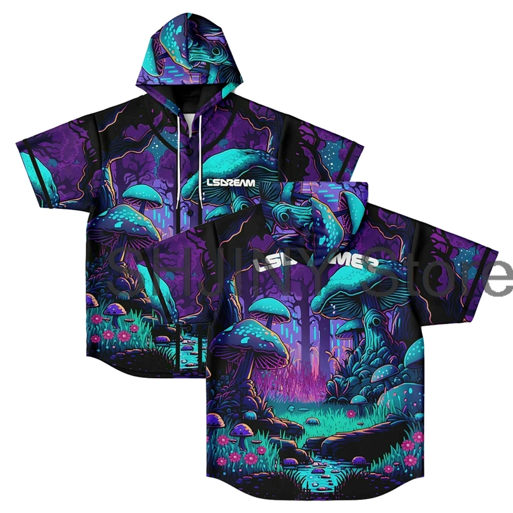 

Lsdream Merch Hooded Baseball Jersey 2025 Music Festival Short Sleeve Button-up Shirts Women Men Streetwear Tops
