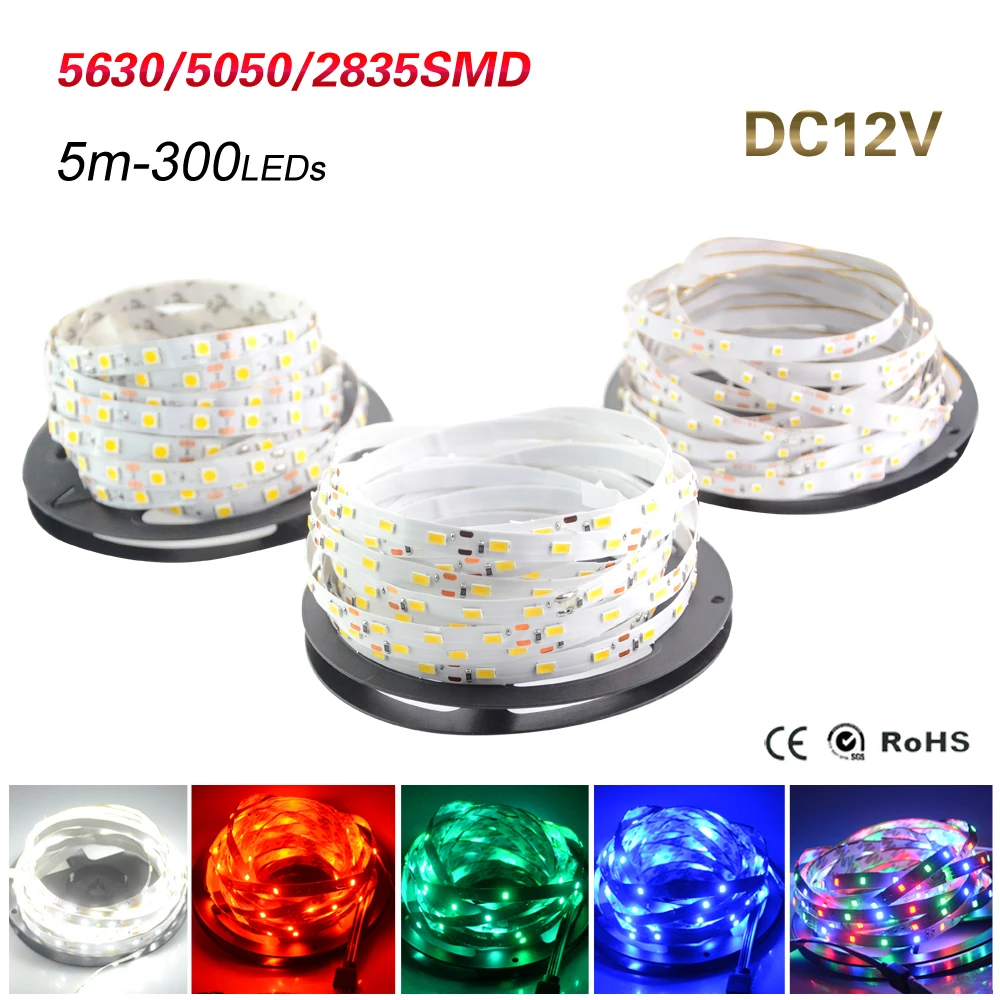 5M Led diody na wstążce IP20 SMD 2835 5050 5630 300leds listwy RGB LED taśma wstążkowa LED wystrój pokoju oświetlenie do sypialni ciepły zimny biały