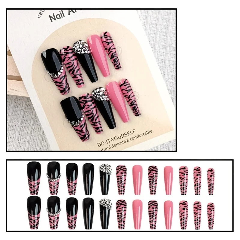 

European and American handmade armor cute sweet cool hot girl French zebra pattern fake nail patch
