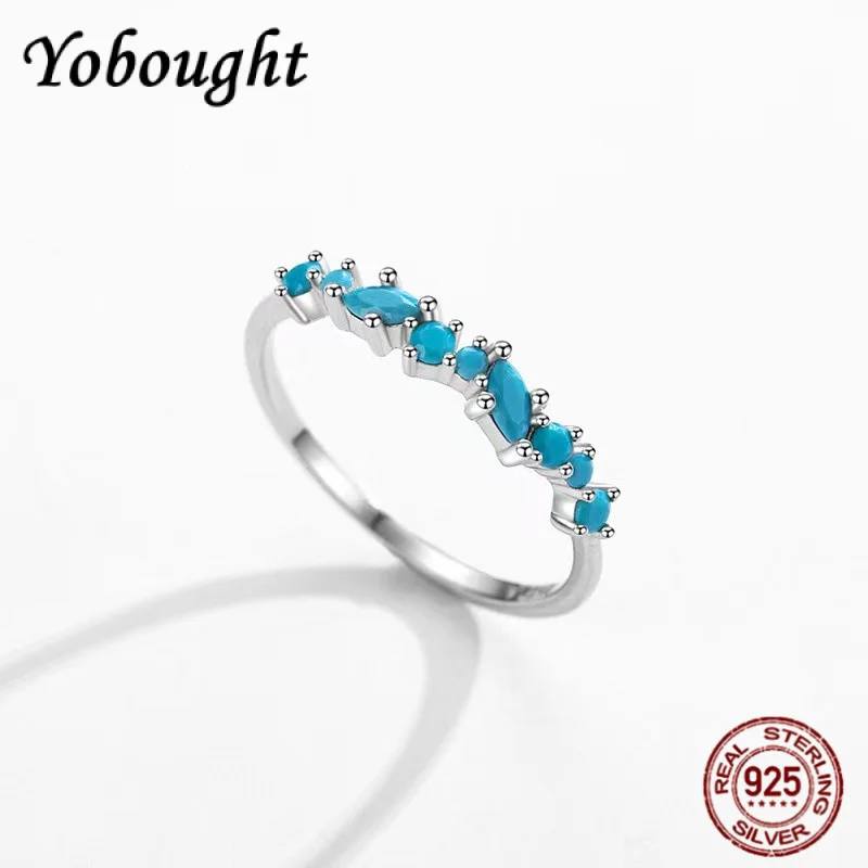 

Light Luxury Retro s925 Pure Silver Simple Single Row Blue Pine Ring Women's Fashion Jewelry Gift