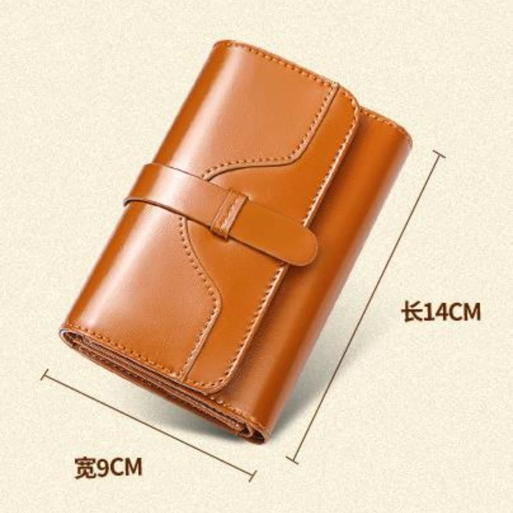 Retro Oil Wax Cowhide Wallet / Genuine Leather Wallets For Women