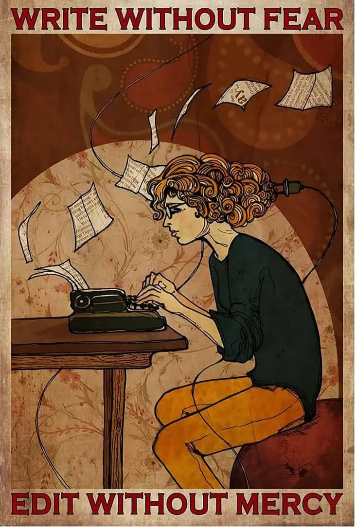 Writer Typing Metal Signs Vintage Office Wall Decor Write Without Fear Edit Without Mercy Tin Posters Room Club Home Art Pl sign