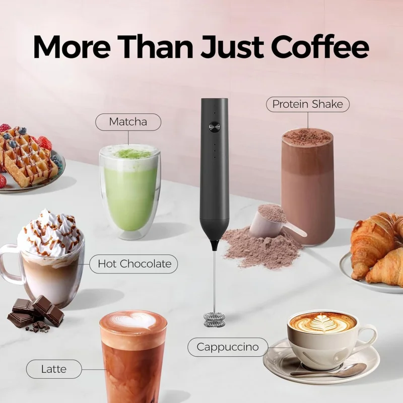

Suitable for coffee matcha, hot chocolate, electric milk frother, fast charging coffee mixer, 2 heads, 3 speeds, handheld mixer