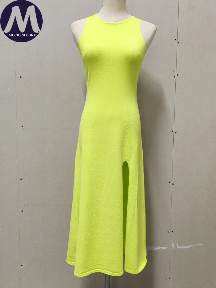 فستان سهرة محبوك بدون أكمام للنساء، فستان محبوك بدون أكمام، ضيق، عصري ومثير، صيفي، جديد، 2025