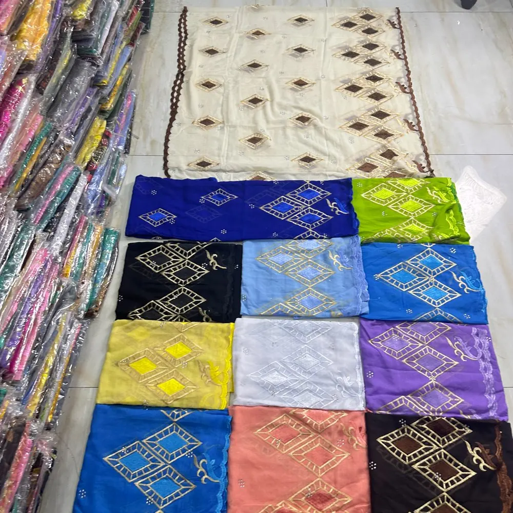 

2025 New Soft Muslim Scarf African Hijab Hot Drilling Women Cotton Jersey Pashmina Hijabs Big Scarf Embroidery 2x1m Size