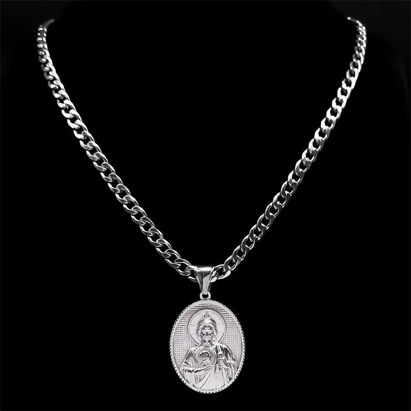 Hip Hop Jesus Religious Pendant Necklace for Women Men Stainless Steel Silver Color Catholic Necklaces Jewelry collier NZZ485S05