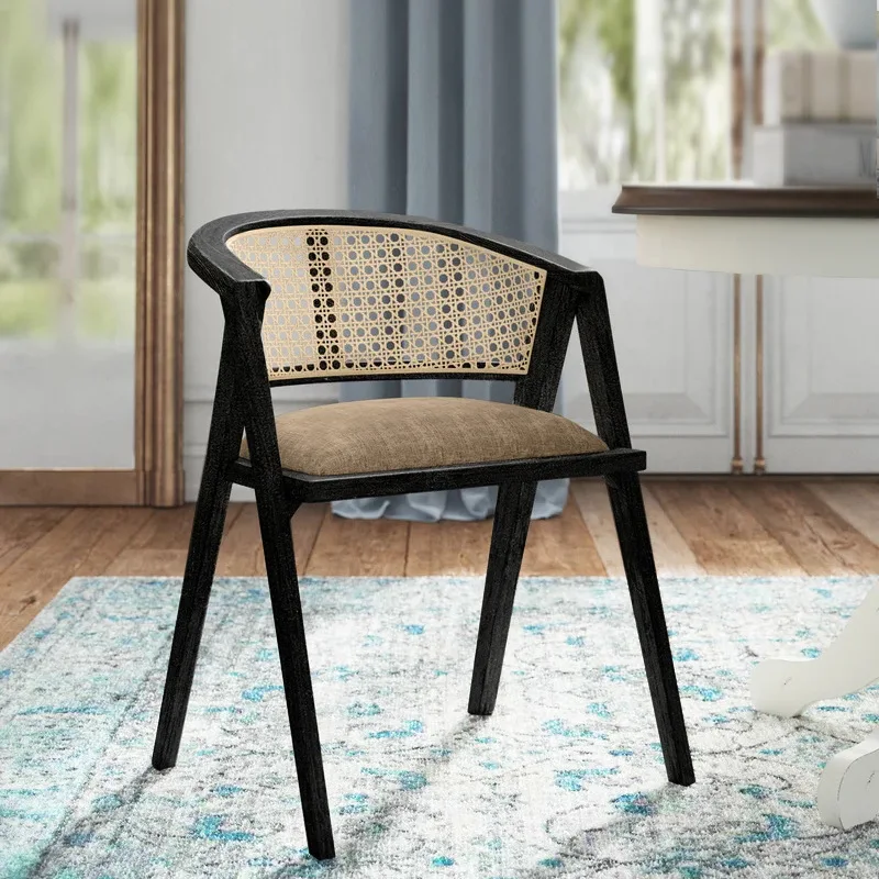 

Wabi Sandy Wind Solid Wood Dining Chair Vintage Home Rattan Chair Chinese Modern Simple Stool Designer Restaurant Chair