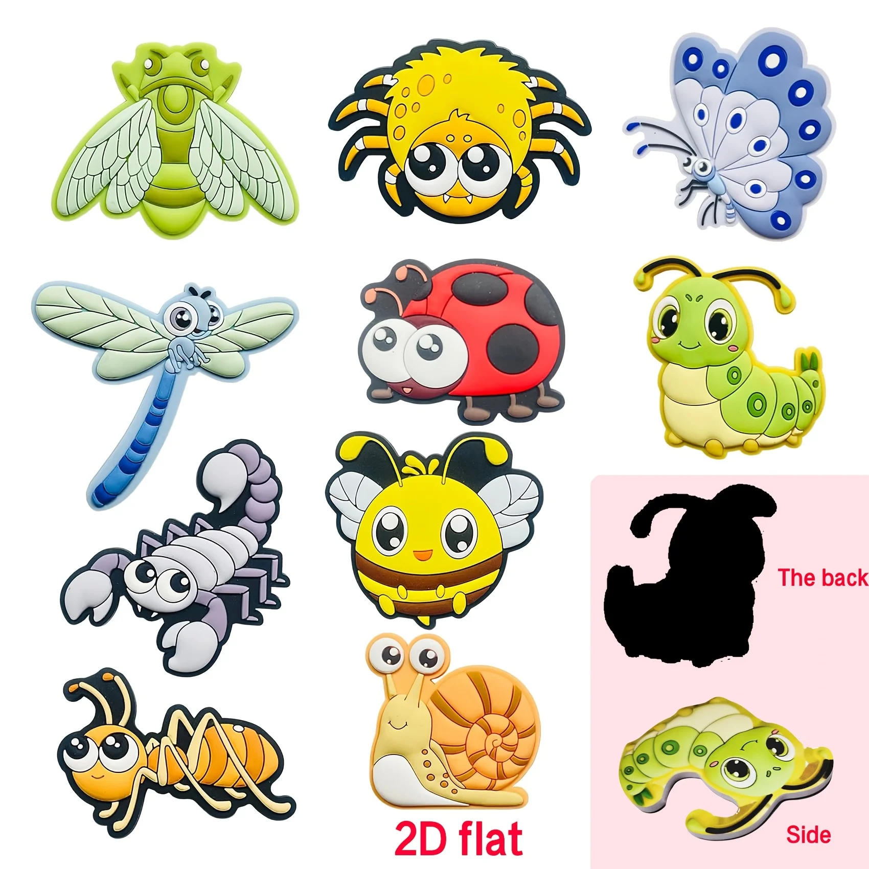 10-piece Cartoon Cute Insect Magnetic Set - 2D Flat Design, Durable, Easy To Install, Clean Without Leaving Marks