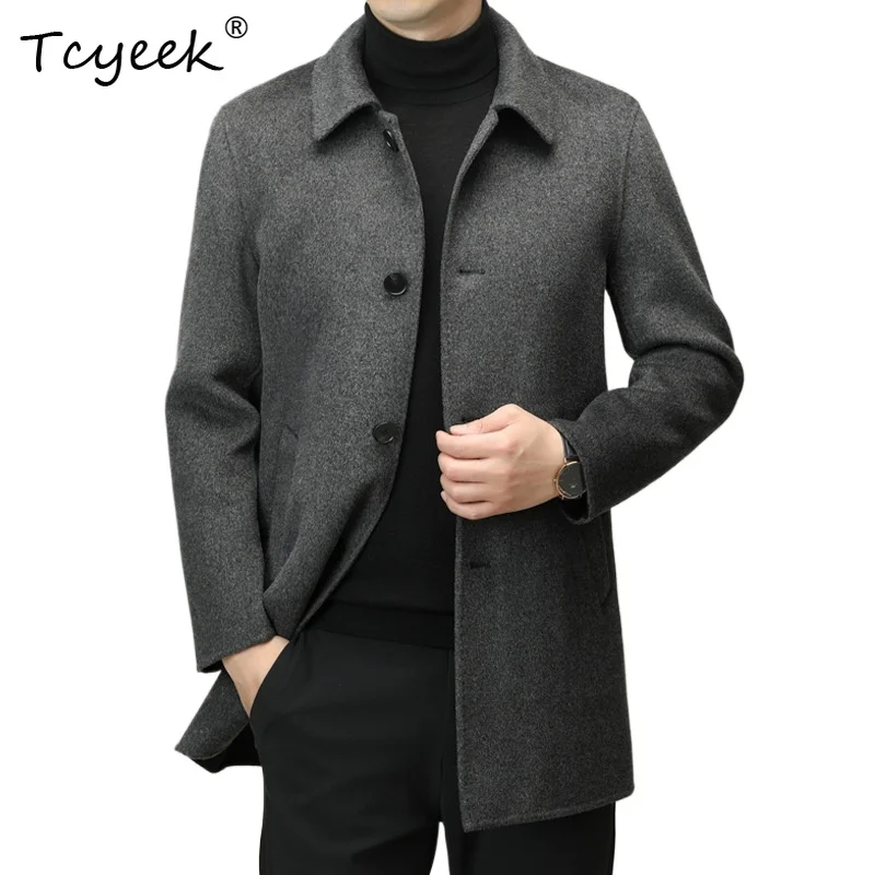 

Tcyeek 100% Wool Goose Down Inner Liner Autumn Winter High End Lapel Men's Wool Coat Пальто Женское Длинное Casacos Masculinos