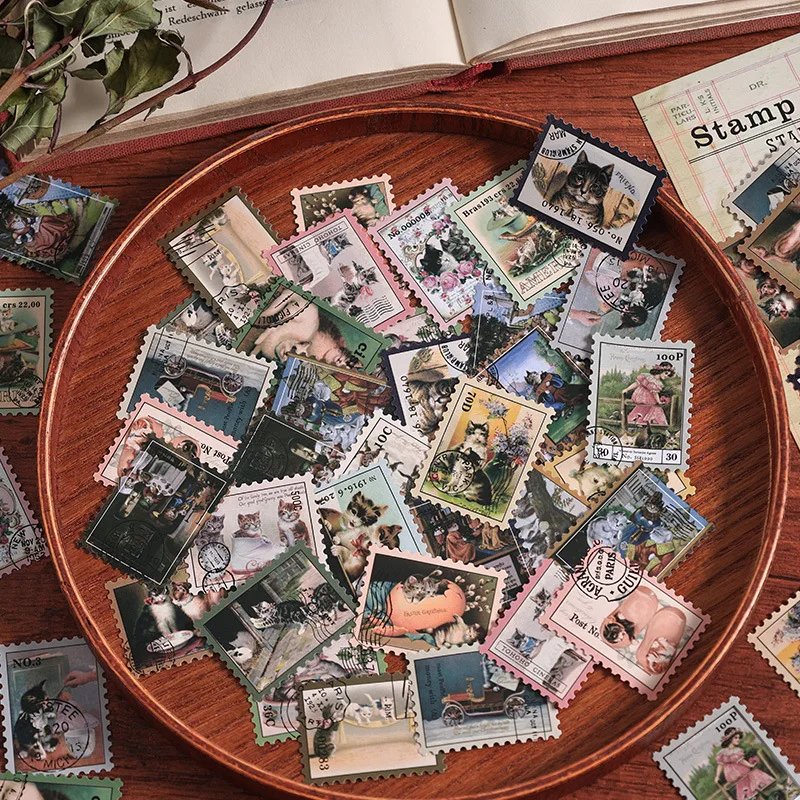 50 pcs Vintage stamp theme Stickers pack Adhesive Diy Stick Labels Scrapbooking material Planner Scrapbooking accessories