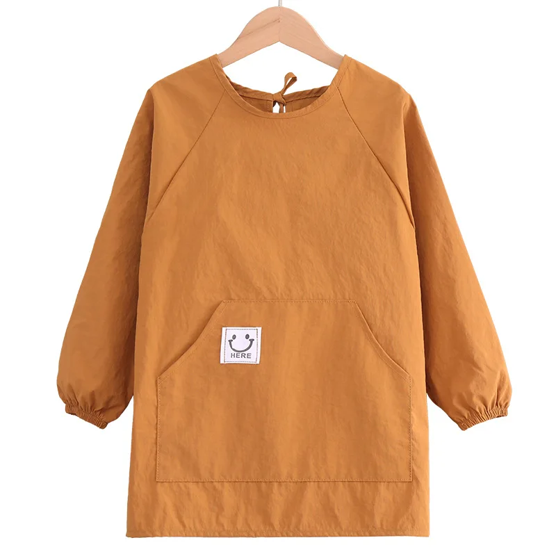 Painting Apron for Kids Kitchen Cooking Solid‑Color Long‑Sleeve Apron Overclothes Breathable Reverse Dressing