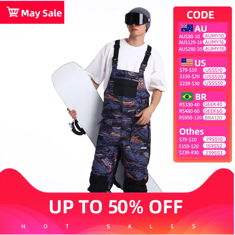 남녀공용 야외 스노우 팬츠, 원피스 스키 스트랩 바지, 겨울 스포츠 스키 점프수트, 방풍 방수 스키 바지, 신제품