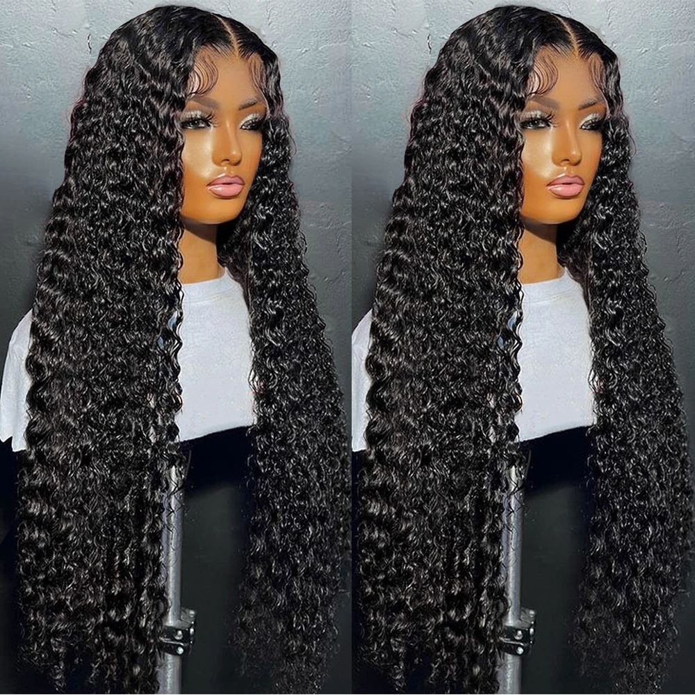200% Density HD 13X4 13X6 Transparent Deep Water Wave Curly Human Hair Lace Frontal Wig 30 40 Inch Lace Front Human Hair Wigs image 2
