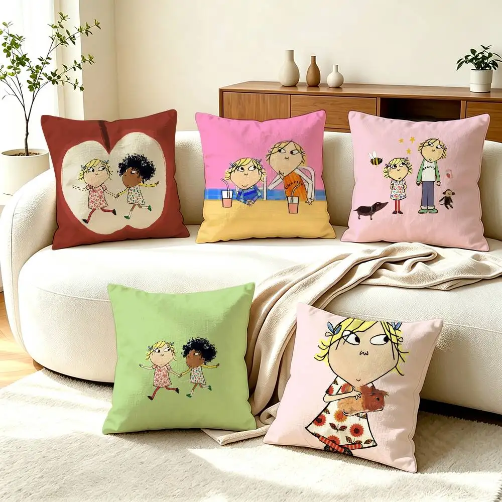 C-Cute Cartoon Charlie and Lola  Square Double-Sided printed Pillow Case Bedroom Bedside Pillow Sofa Cushion Cover
