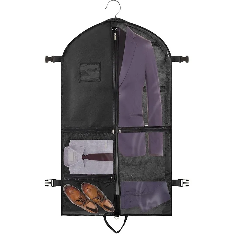 1pcs Non-Woven Clothes Dust Cover with Multiple Pockets Coat Protector Bag Insert Buckle Travel Suit Storage Pouch