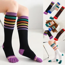 1 Pairs Long 5 Finger Socks Women Stockings Cotton Striped Solid Young Soft Anti-Bacterial Breathable Warm Toe Harajuku Socks
