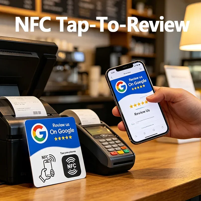 NFC Google Review Card NFC215 Programmable PVC Tap‑To‑Review NFC Card 13.56 MHz Waterproof Scratch Resistant Customer Feedback