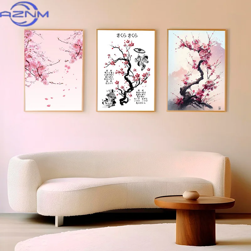 Japanese Cherry Blossom Vintage Posters Print Botanical Pattern Flower Canvas Paintings Aesthetic Wall Art Girl Dream Room Decor