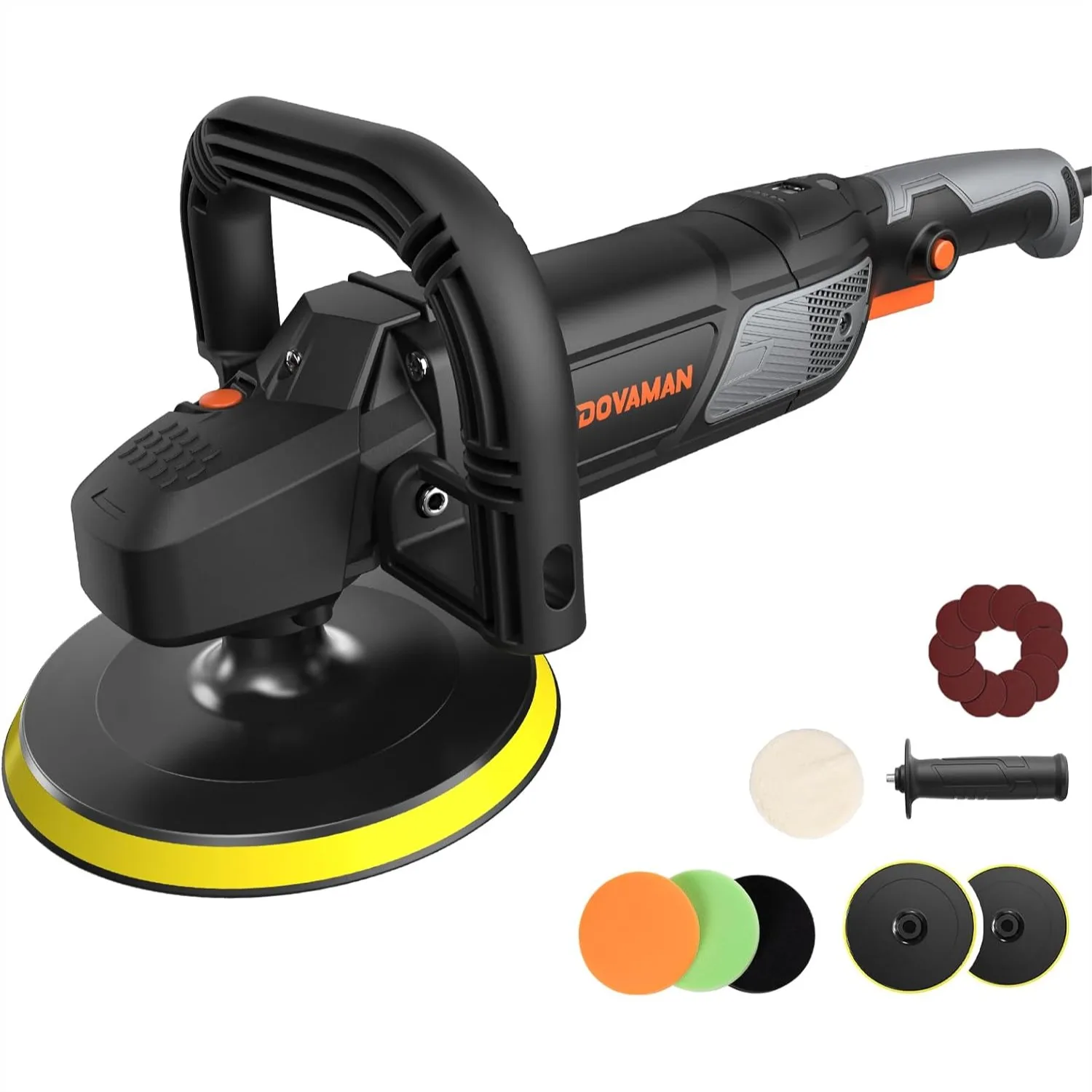 

Rotary Car Polisher Buffer Kit, 12.5 Amp 6/7 Inch Variable Speed 1000-3000 RPM for Detailing, Waxing, Scratch Removal