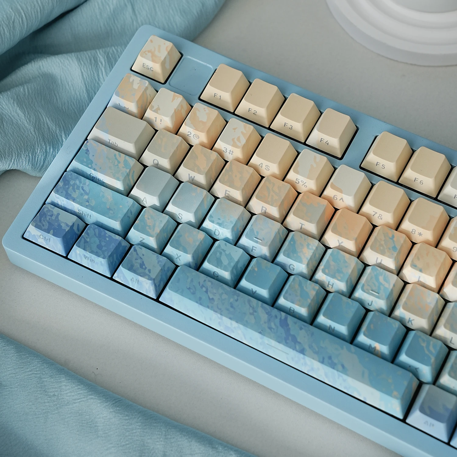 Imagem -03 - Blue Pattern Water Line Keycap Sublimação Adequado para Teclado Mecânico Faça Você Mesmo Azul Amarelo Pbt Sublimação 139 Chaves