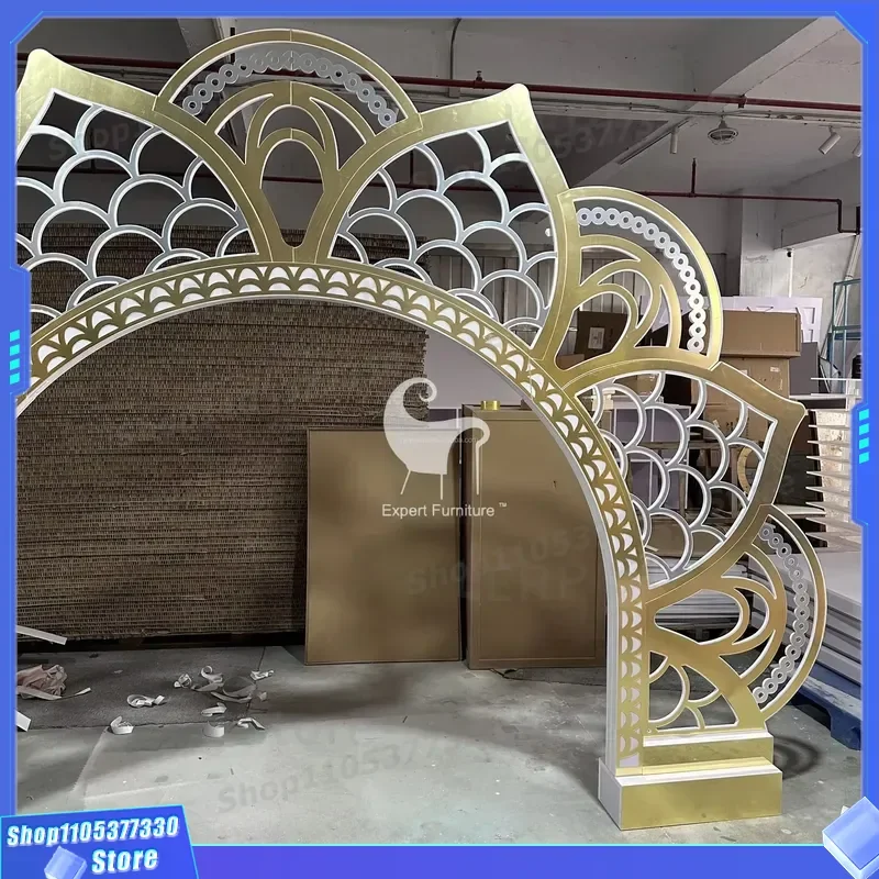 Custom Platinum Acrylic Flower Arch Frame for Wedding Decoration Lotus Background Stand Event Party Supplies Display Rack
