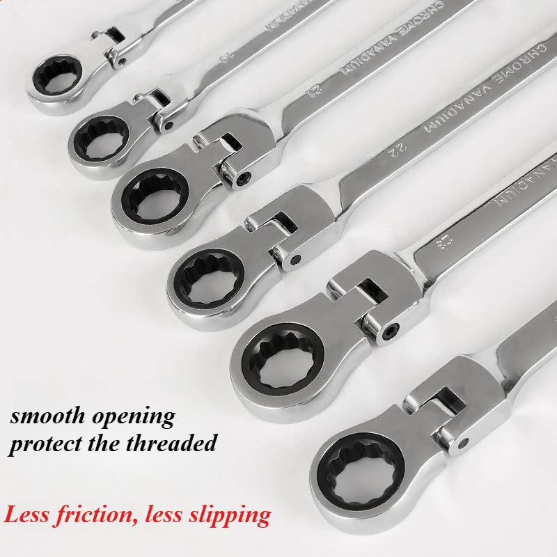 Flex-Head Ratcheting Combination Wrench Quick-Release Swivel Head Mirror Finish for DIY Home Repair Mechanical Hand Tool