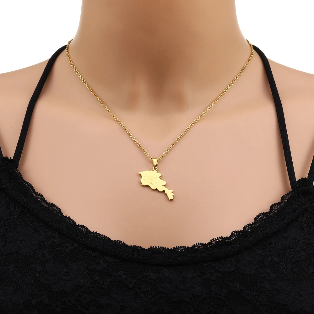 Collares con colgante de nombre de ciudad para mujer y niña, mapa de Albania, Color dorado, acero inoxidable, joyería étnica, regalos de aniversar