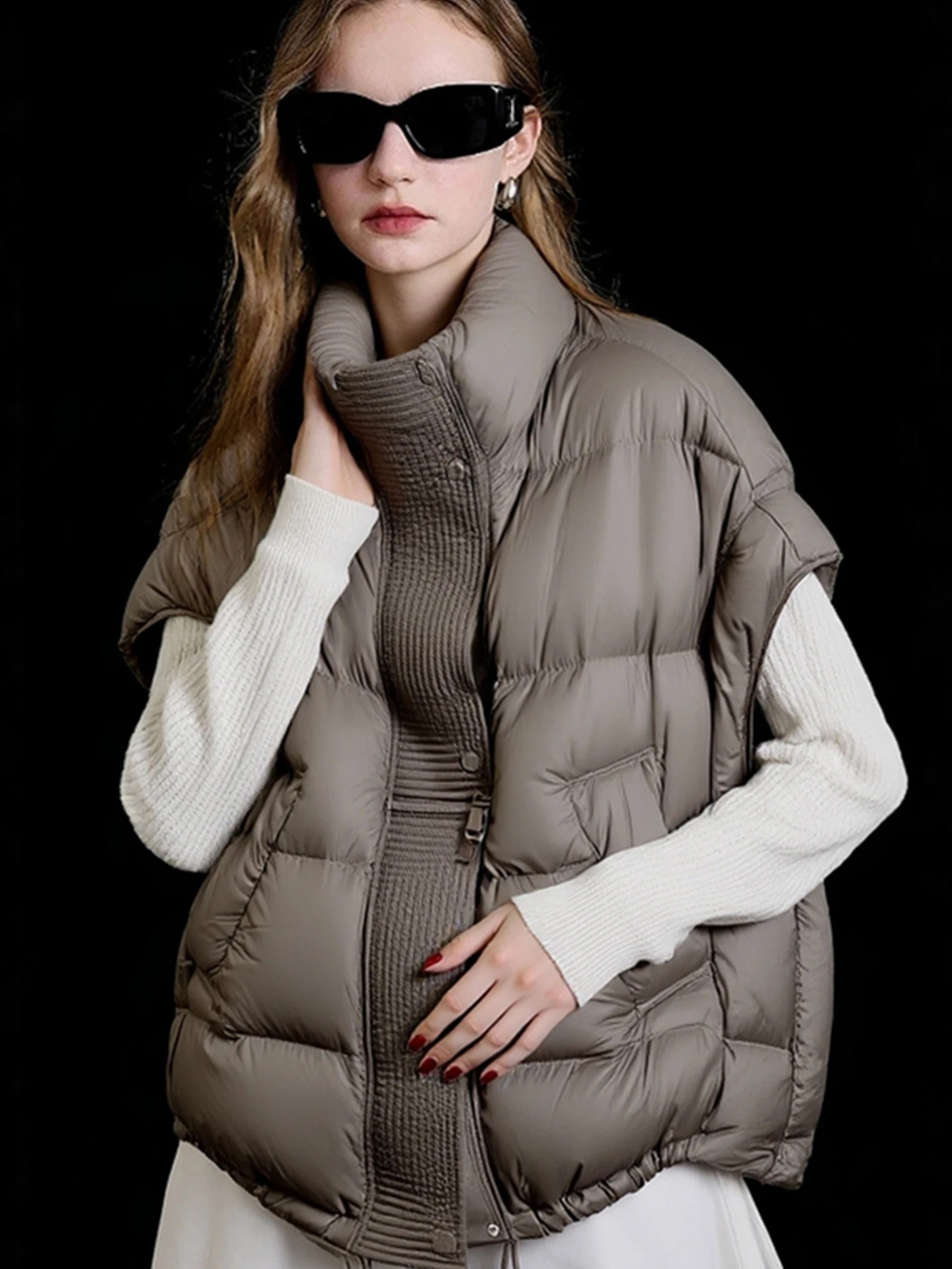 Slimming Design High-End Faion Zipper Vest Cotton Jaet Pure Color Outerwear Top Women's Sle Commute Wind Winter Clothes