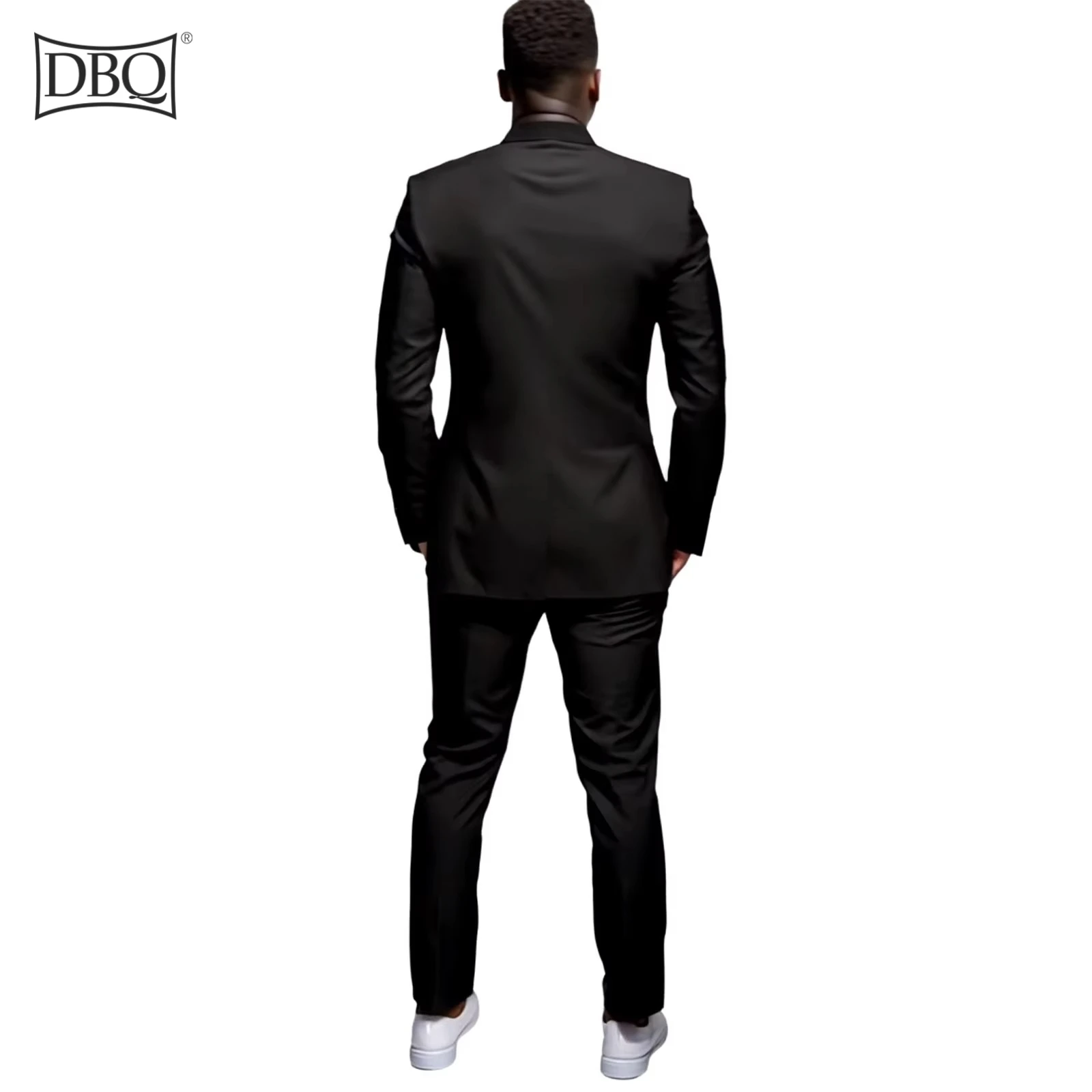 DBQ Men's Slim Fit 2 Piece Suit, Gold Button Chain Kerchief Brooch Solid Jacket Pants Set African Clothes