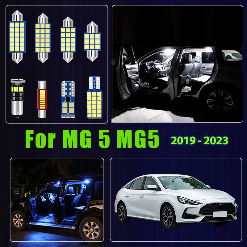 For MG 5 MG5 2019 2020 2021 2022 2023 10pcs Car LED Bulb Interior Reading Lamp Vanity Mirror License Plate Light Accessories