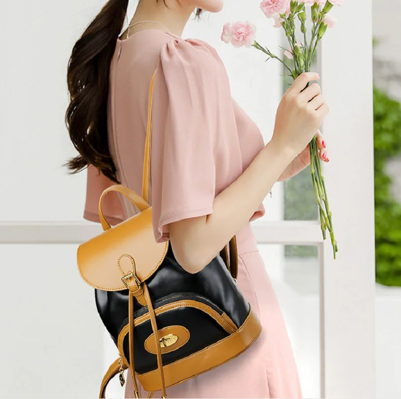 New Women's High Quality Leather Travel Backpacks Fashion Luxury Large Capacity Double Shoulder Bags Totes Crossbody Backpack