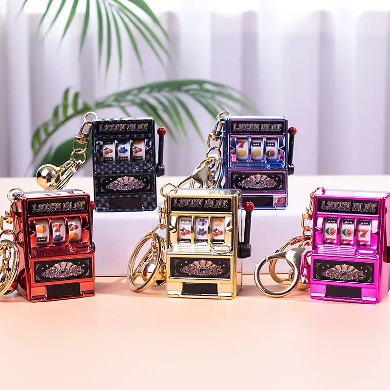 Mini Turn Cartoon Fruit Machine Novelty Palm Game Machine Key Chain Simulation Model Toy Birthday Gift Coin-operated Game