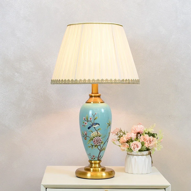 SOFITY American Flower and Bird CeramicTable Lamp Creativity Living Room Bedroom Study Hotel engineering Desk Light