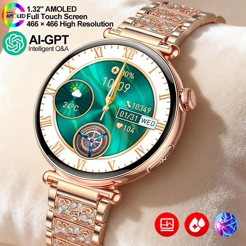 

Женские умные часы с AMOLED-экраном 1,32 дюйма, функцией звонков, ЭКГ, спортивными функциями, измерением давления, микроанализом состояния здоровья, AI-циферблатом.