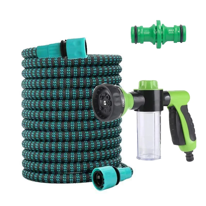 Expandable Garden Hose with 8 Pattern Spray Nozzle Soap Dispenser, 25ft/50ft/75ft/100ft Watering Kit