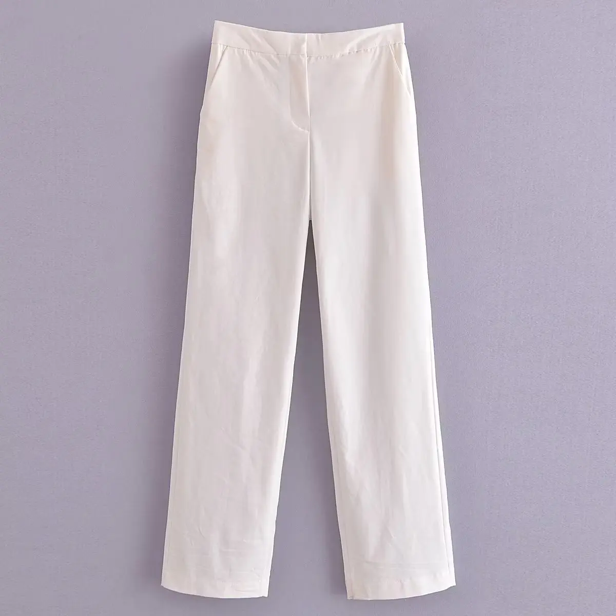 Withered French Fashion Ladies Vintage Double Breasted Linen Blazer Party Casual Straight Leg Trousers Suits Women