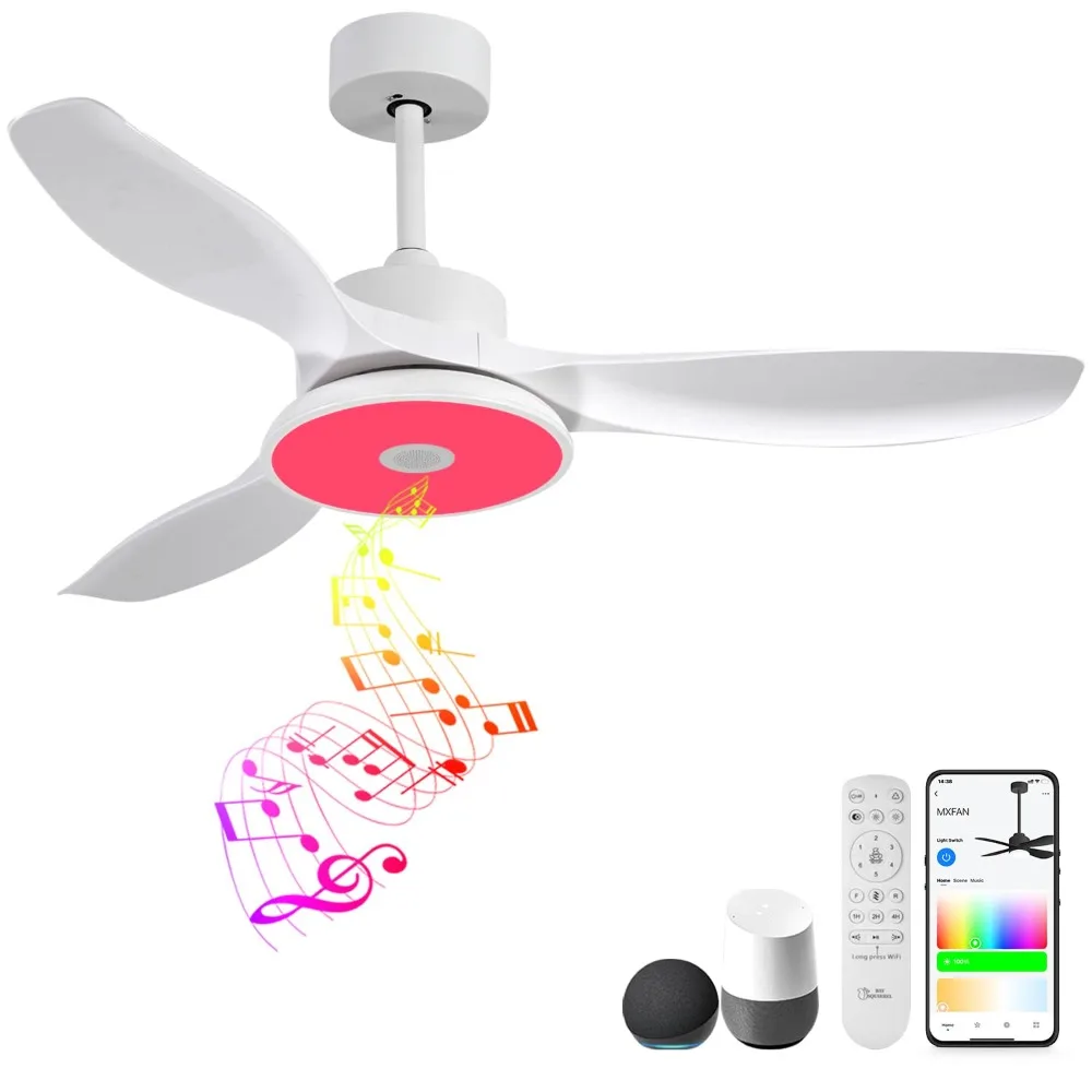 Smart Ceiling Fans with Lights, 6 Speed Reversible Noiseless Motor, LED-RGB Light, Modern Ceiling Fan for Bedroom 48 inch