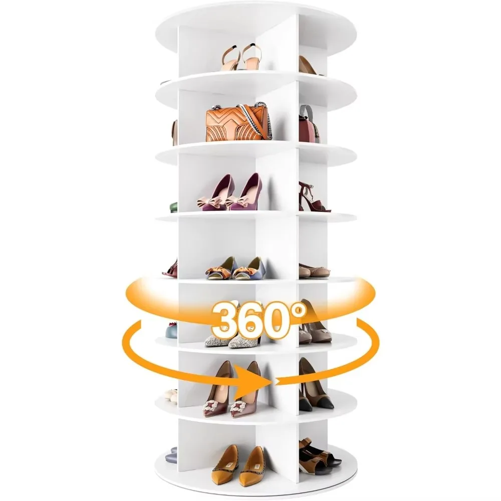 

Shoe Rack 7-Tier Spinning, Free Standing Rotating Tower 360°, Easy To Assemble, Space-Saving,White Easy To Clean Shoe Cabinet