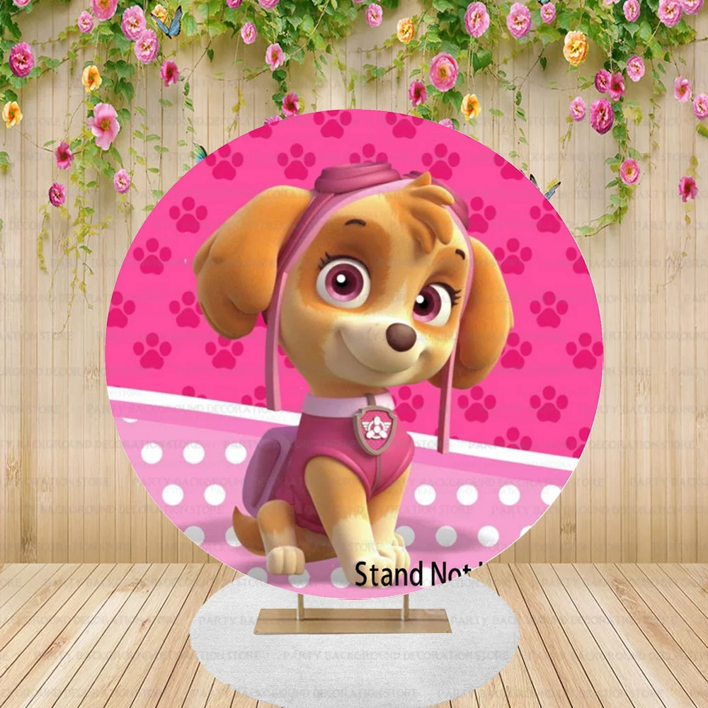 خلفية كرتونية لدورية باو للفتيات ، لافتة خلفية مستديرة لحفل استحمام الطفل ، Everest و Skye ، خلفية وردية للتصوير الفوتوغرافي ، حفلة عيد ميلاد سعيد