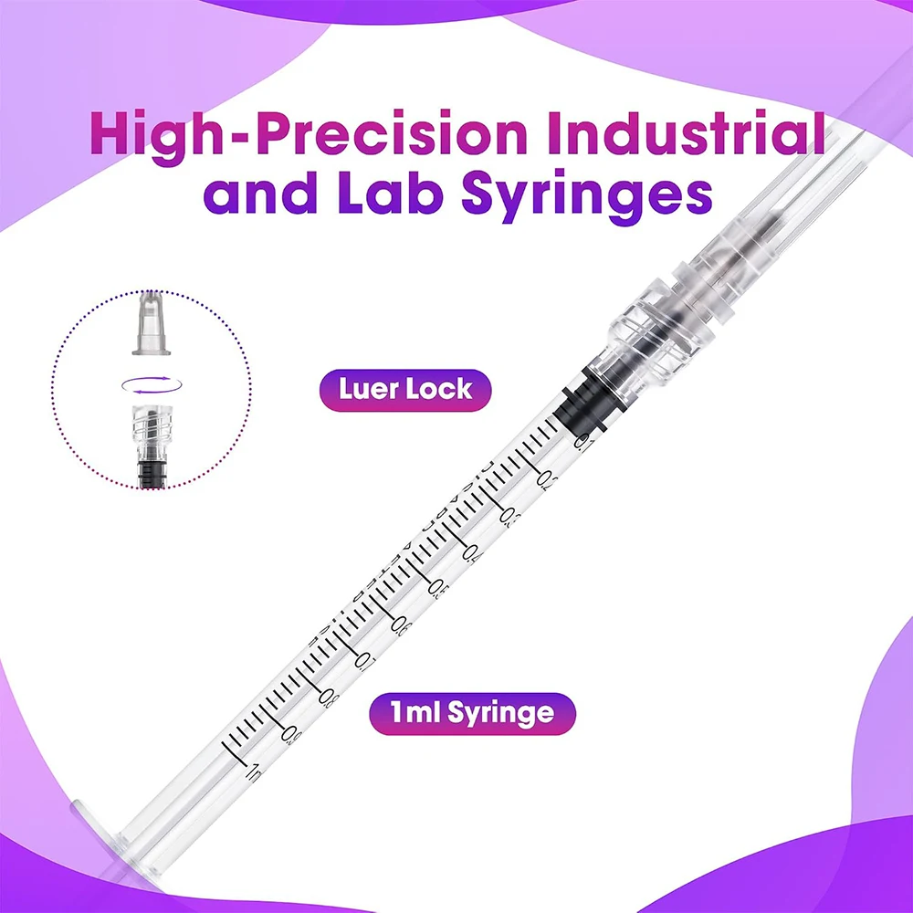 1ml 27g Syringe with Luer Lock Needle 5/30/100 Pack Individually Packaged Lab Science Experiment Teaching Kit Liquid Dispensing