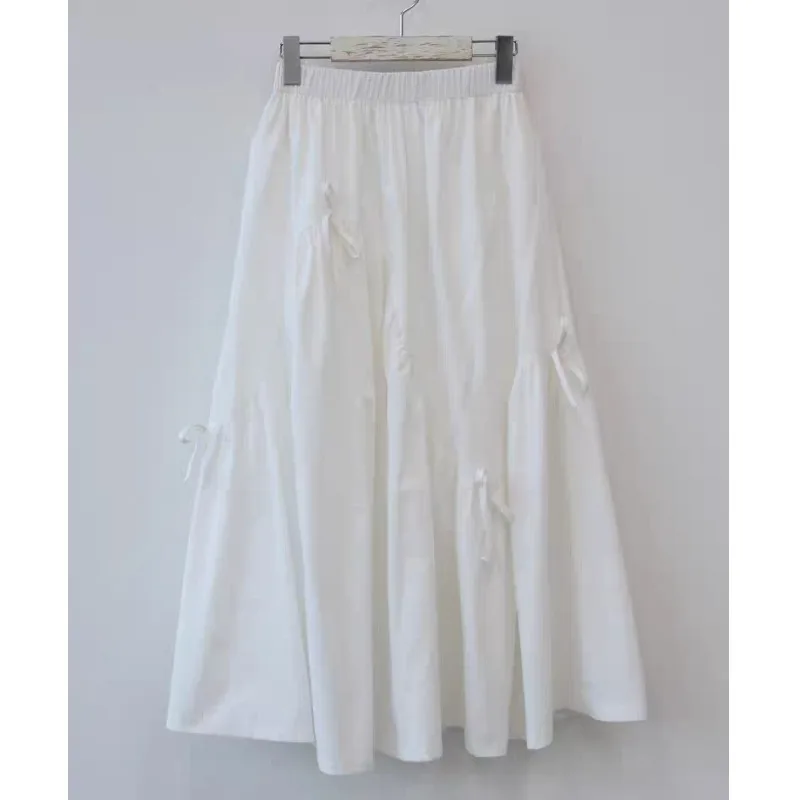 Fashion 2024 Spring Women's Long Skirts Age-Reducing Feminine Retro Temperament Solid Color Skirt Lace-up Bow A-Line Skirts