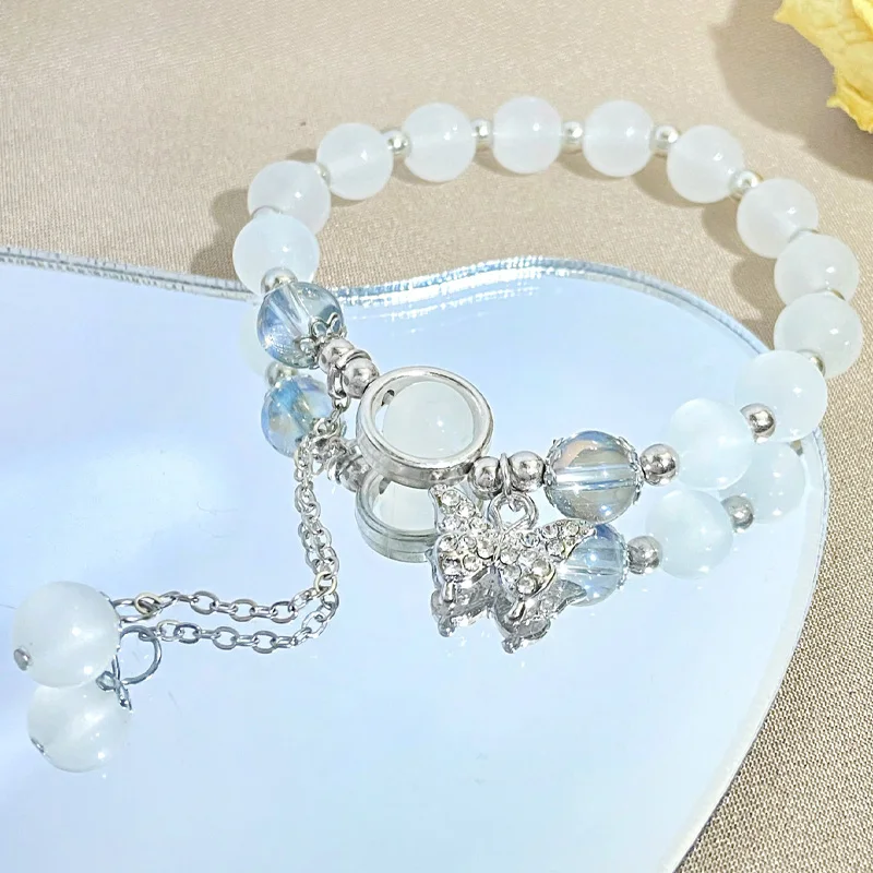 Jewelry Women's New Moonlight Crystal Bracelet Opal Aquamarine Light Luxury Leaf Elastic Bracelet Party Girl Accessories Gifts