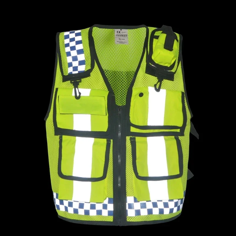 High Visibility Reflective Safety Vest High-Quality Breathable Mesh Large Pocket Police Vest Night Safety Cycling Clothing