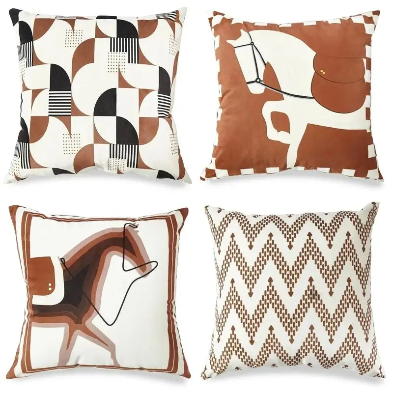 Home Decor Geometric & Horse Patterned Throw Pillow Covers Pattern Cushion Cover Suitable For Sofa Bedroom Car Pillow Cover