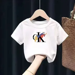 Fashionable New Children's T-shirt Cotton Luxury Brand Print Summer Boys and Girls Clothing Short Sleeved Fun Kawaii Casual Top