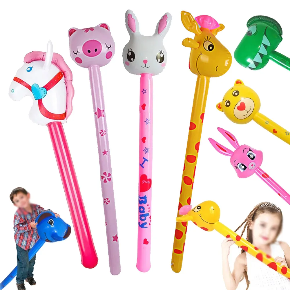 Catoon Animals Inflatable Stick Farm Animals Pig Bunny Horse Jungle Animals Inflatable Stick Balloons Kids Toy Birthday Gift