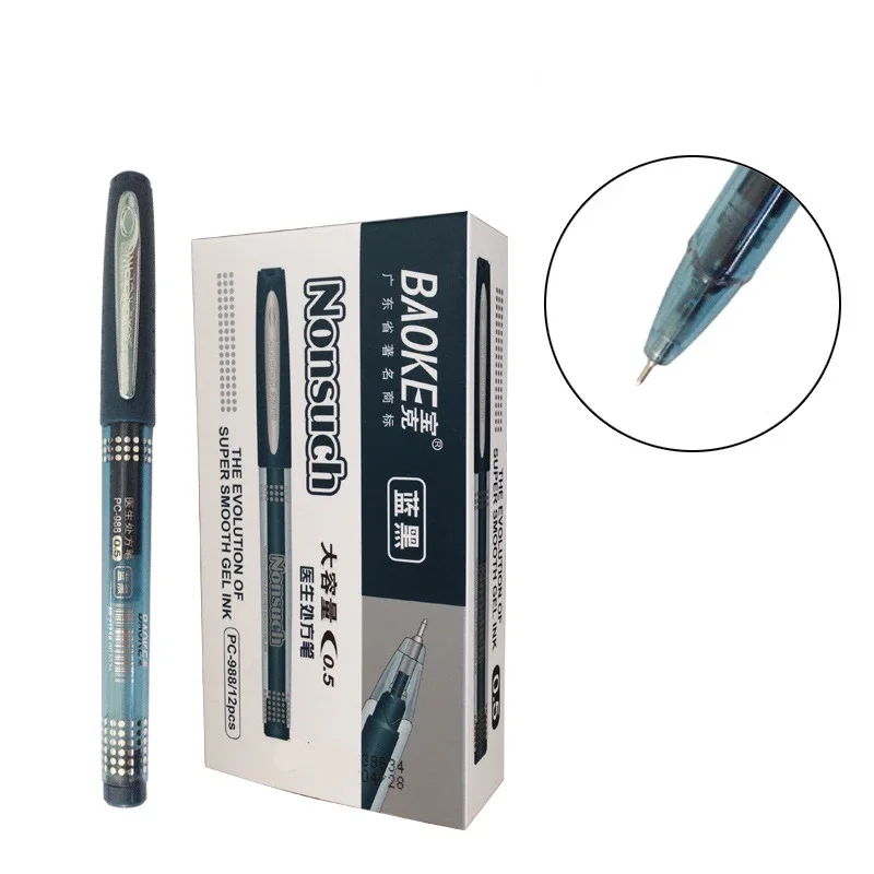 

12pcs/box Doctor Prescription Gel Pen Large Capacity Black Dark-blue Ink Needle Tip Liquid Ink Gel Pens 0.5mm Writing Stationery