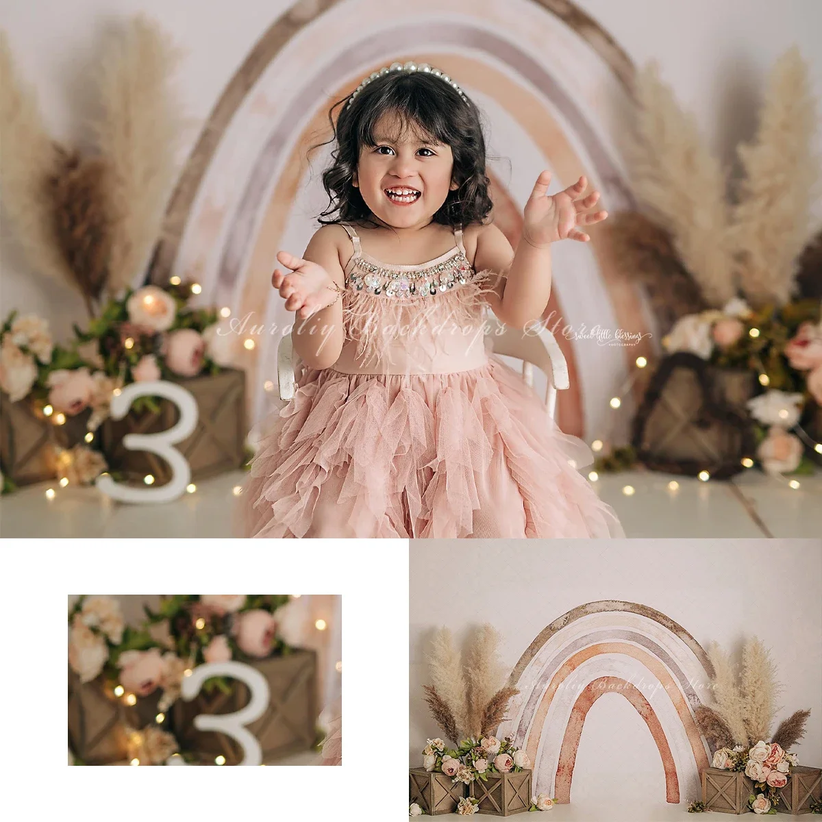 

Богемные нейтральные радужные фоны, торт, Smash, реквизит для фотосъемки для детей и взрослых, детские декоры, розовые цветочные фотофоны